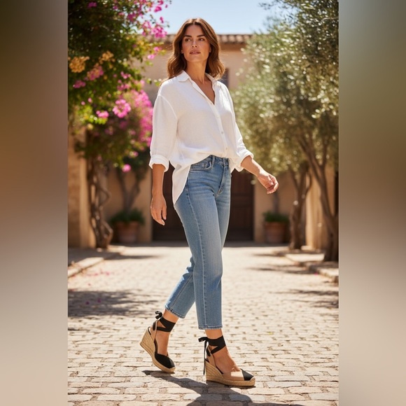 Zara Espadrille Wedge Sandals Black Tan Ankle Tie Wrap Platform Heels Size 8.5 - Picture 9 of 16